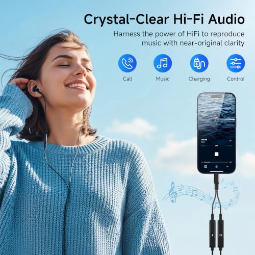 ???????????????? USB C Splitter, 2-in-1 Dual USB C Headphone and Charger Adapter with HiFi DAC, PD 60W Fast Charging USB C Aux Dongle Cable for iPhone 17 16