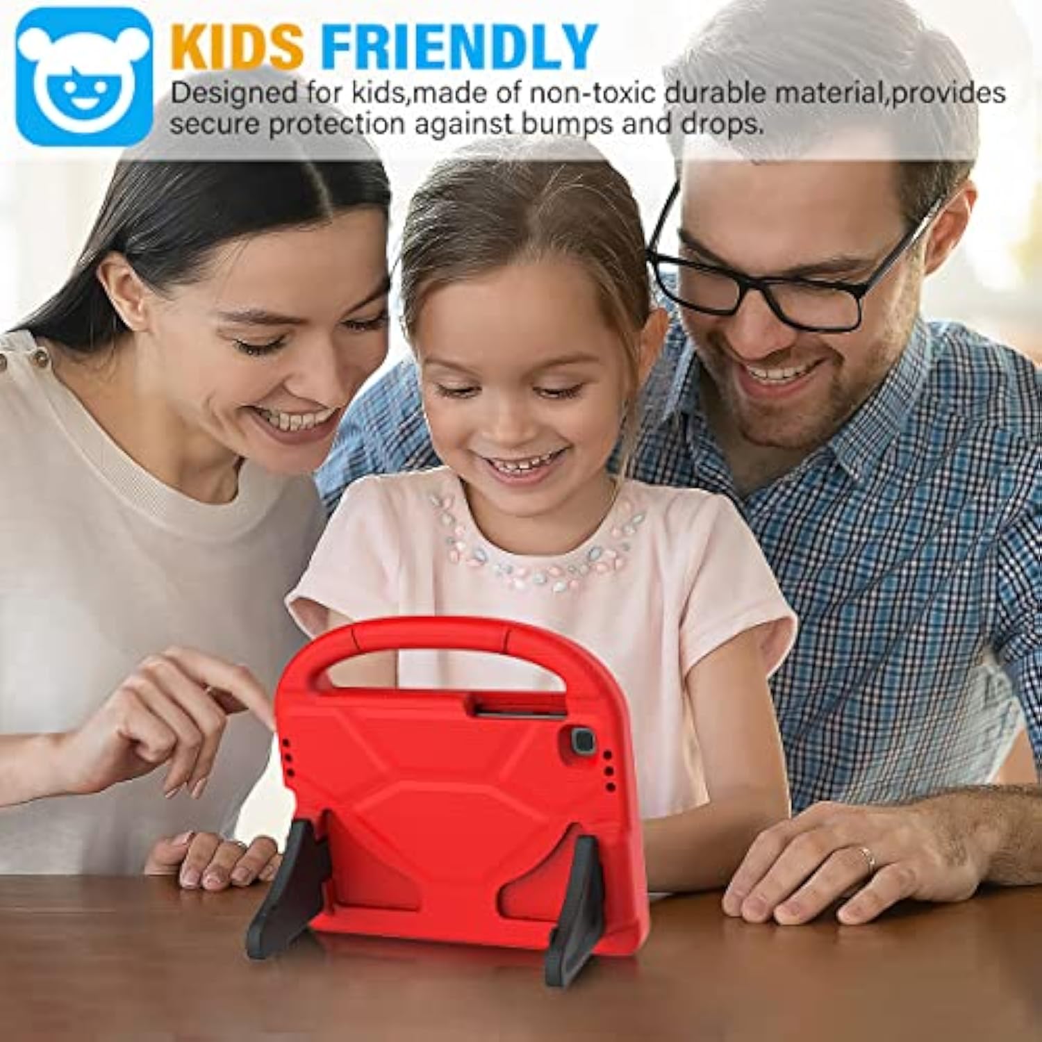 Kids Case For Samsung Galaxy Tab A9 8.7" 2023 / Tab A7 Lite 2021 8.7Inch Tablet,Builtin With Screen Protector, Durable Shockproof Lightweight Handle Stand Protective Cover, Red