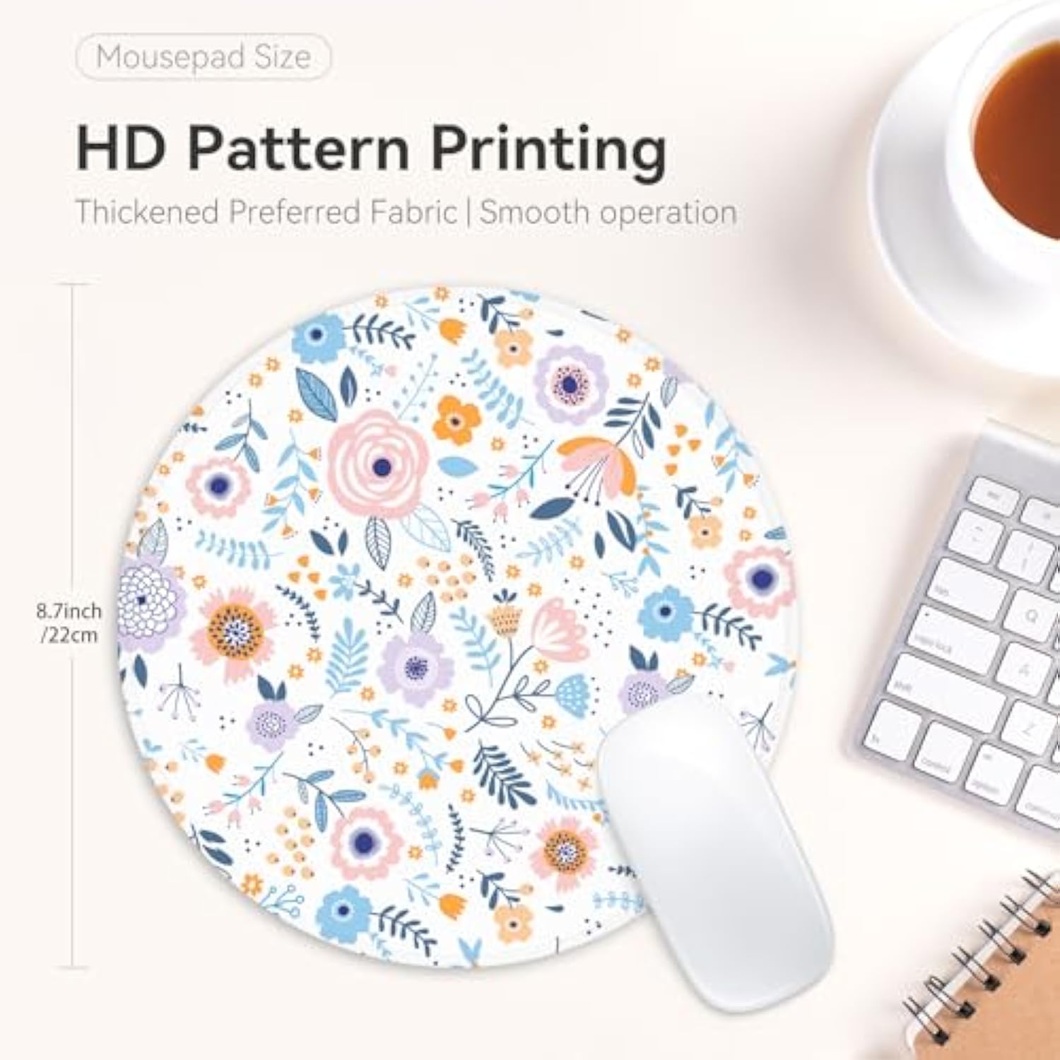 Pink Flowers Round Mouse Pad,Funny Small Mouse Pad With Non-Slip Rubber Base,Mouse Mat,Home Office Decor Desk Accessories,8.7Inch Round Mouse Pad