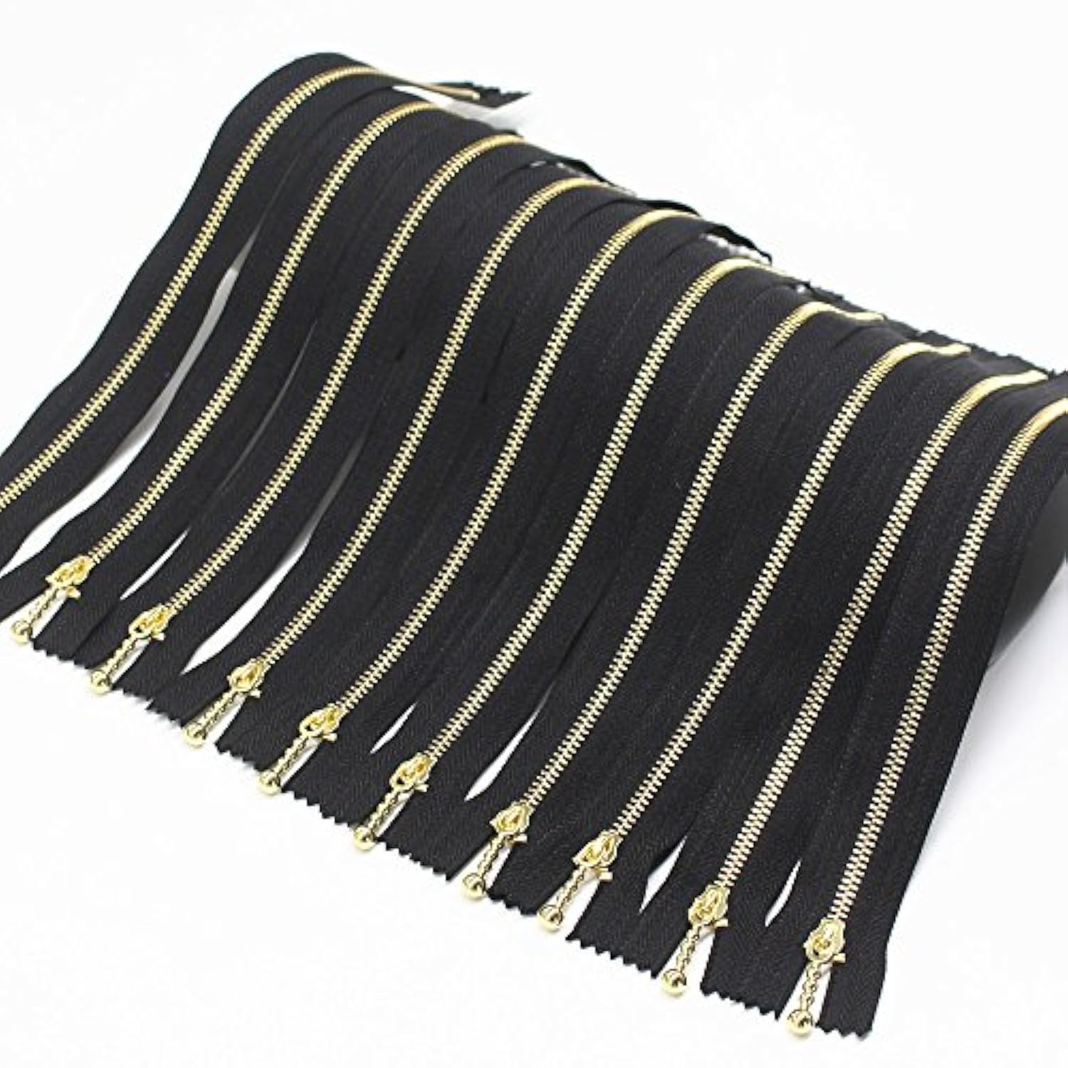 10Pcs 10 Inch #3 Gold Metal Zippers Close End Golden Metal Zippers For