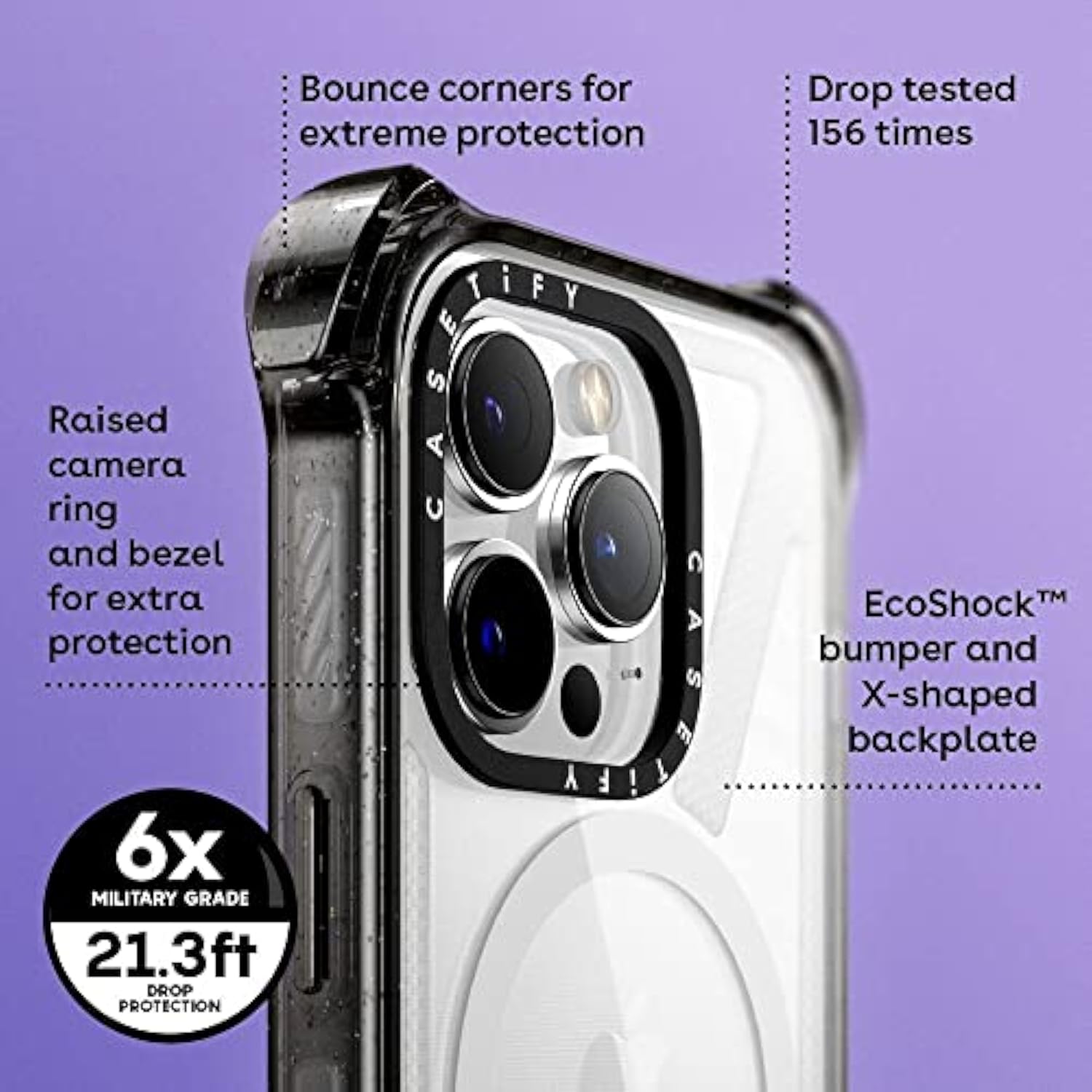 Bounce Case For Iphone 15 [6X Military Grade Drop Tested / 21.3Ft Drop Protection/Compatible With Magsafe] - Clear Black