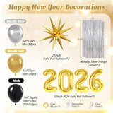 128pcs 2026 New Year Decorations Black Gold Silver Balloons Fringe Backdrop