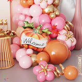 142PCS Fall Balloon Arch Kit with Orange Pink Gold Balloons for Baby Shower Party