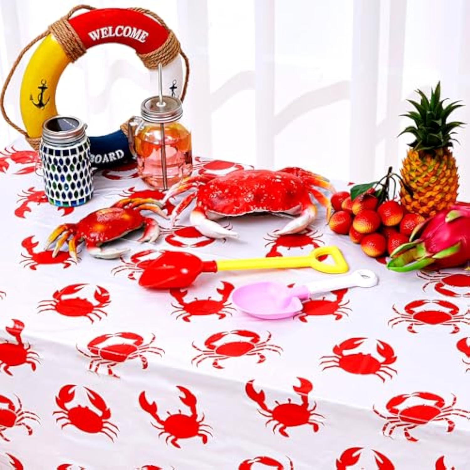 2 Pcs 54 X 108 Inch Crab Boil Party Table Cloth Summer Seafood Party Supplies Plastic Crab Tablecover Decorations Rectangular For Sea Animals Dining Kitchen Centerpiece