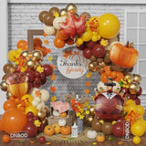 138 Pcs Fall Thanksgiving Balloon Arch Burnt Orange Burgundy Brown Gold Maple Leaf Decor
