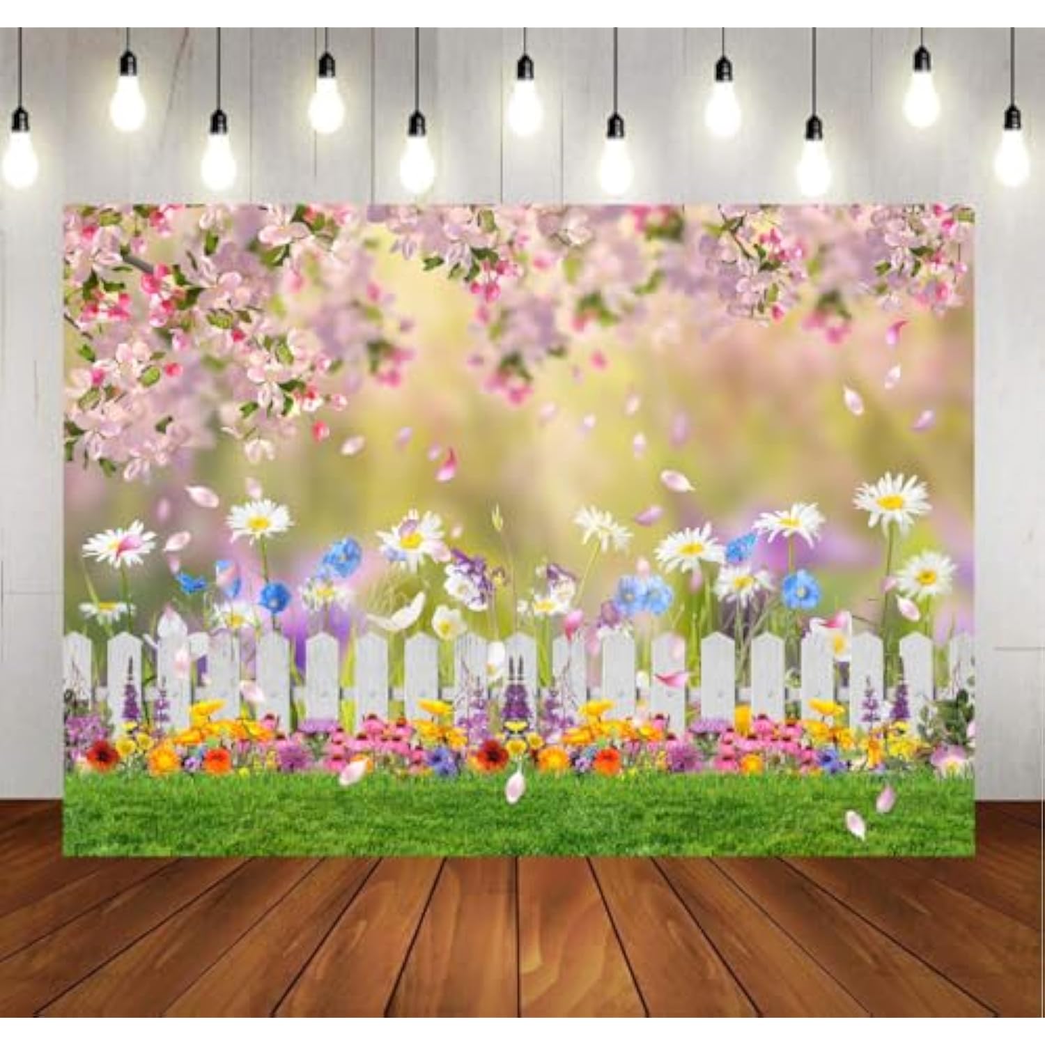 7X5Ft Spring Backdrop Pink Flower Garden Photography Backdrop Easter Decor Banner Kids Children Birthday Banner X-211