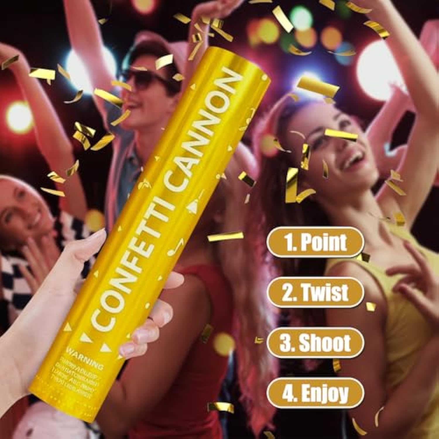 5-Pack 12-Inch Gold Confetti Cannons for Birthday Graduation New Year Parties