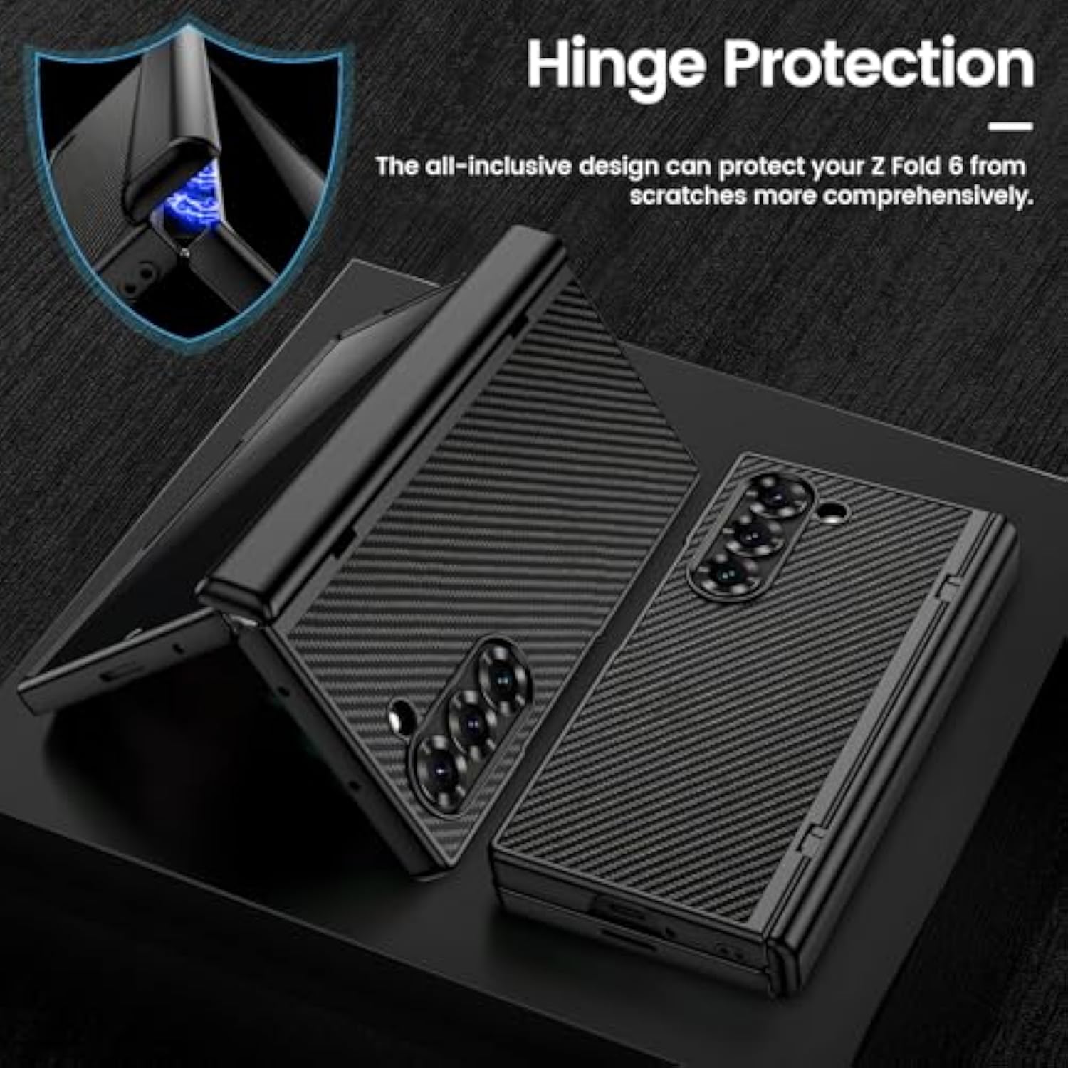 For Galaxy-Z-Fold-6 Case, Z Fold 6 Case With Built-In Privacy Screen Protector & Hinge Protection, Support Wireless Charging Slim Pu Leather Case For Samsung Galaxy Z Fold 6 5G - Carbon Fiber