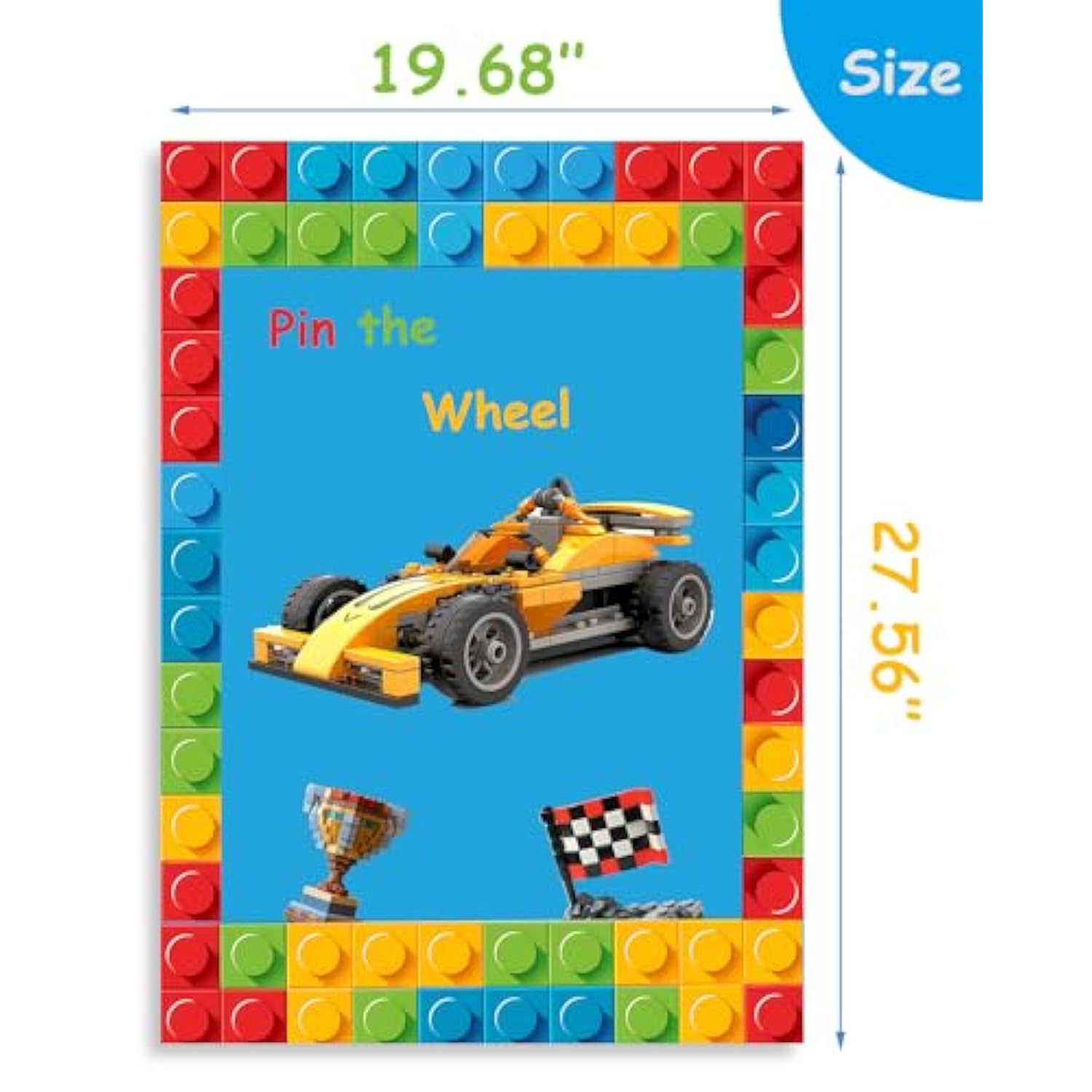 Building Blocks Party Supplies, Pin The Wheel On The Race Car Building Blocks Party Games. Race Car Games, Big Size Poster. Building Block Party Favors, Elastic Blindfolds, Stickers Edge Cut., Large
