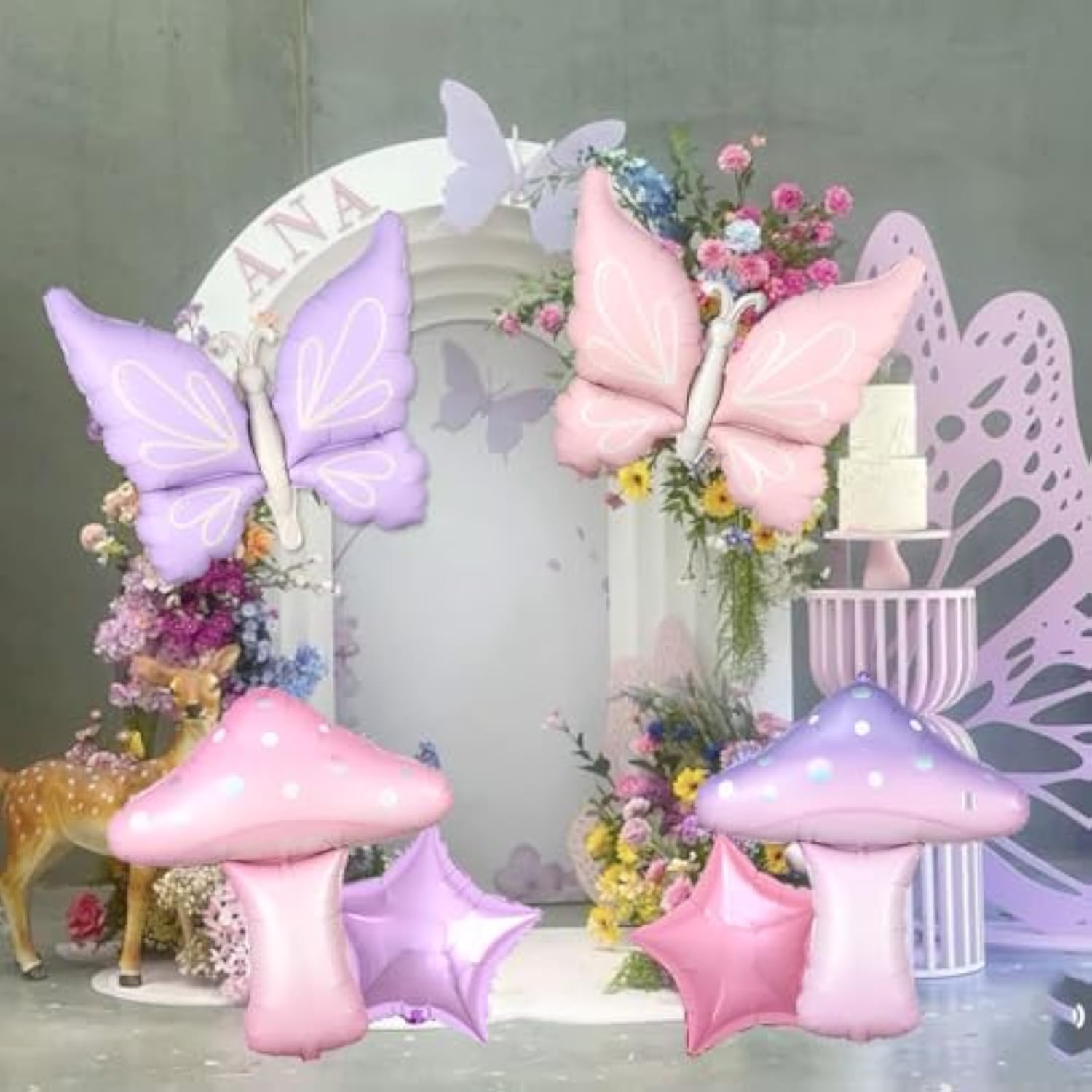 Butterfly Mushroom Balloons Decorations-Fairy Party Decorations, 8Pcs Pink Purple Mushroom Butterfly Star Foil Balloons For Girls Baby Shower Spring Fairy Birthday Party Decorations