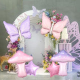 Butterfly Mushroom Balloons Decorations-Fairy Party Decorations, 8Pcs Pink Purple Mushroom Butterfly Star Foil Balloons For Girls Baby Shower Spring Fairy Birthday Party Decorations