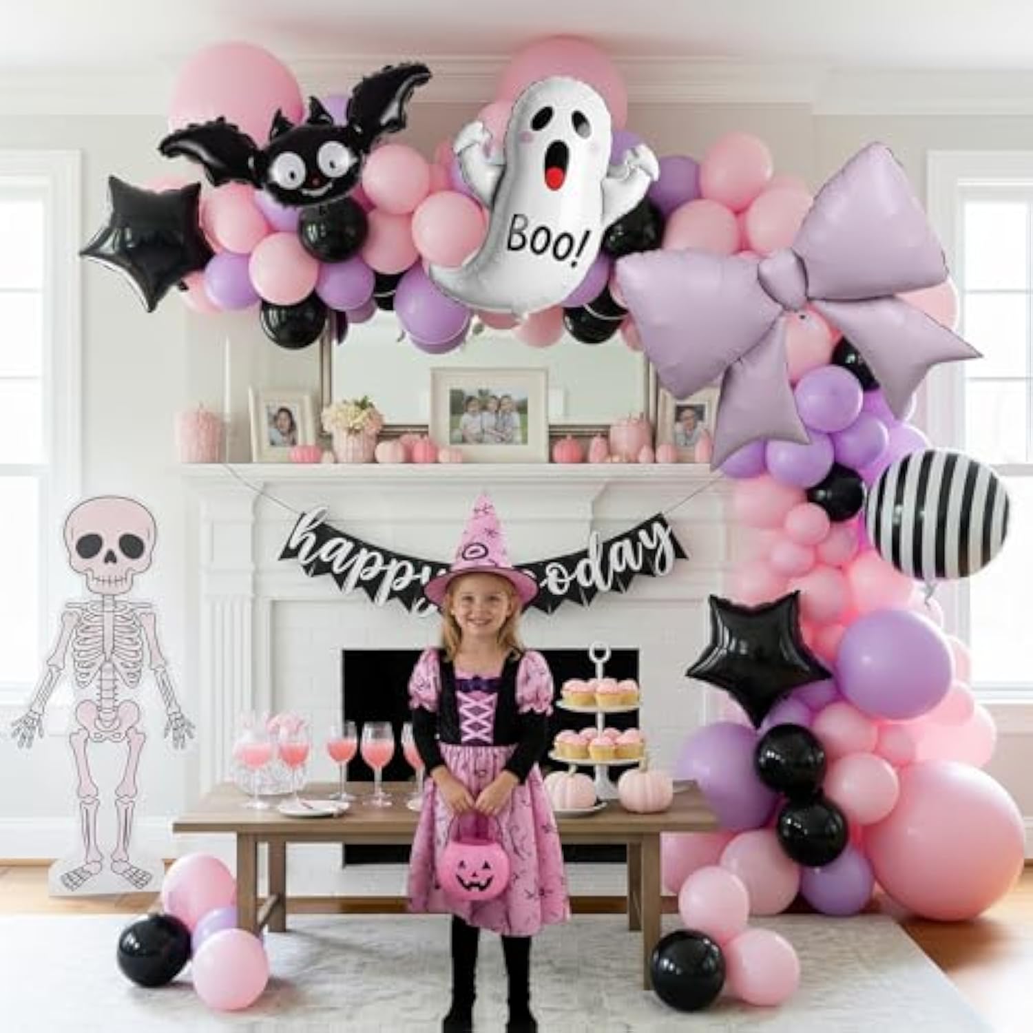 Little Boo Halloween Balloon Arch Kit Pink Purple Ghost Balloons for Baby Shower Party