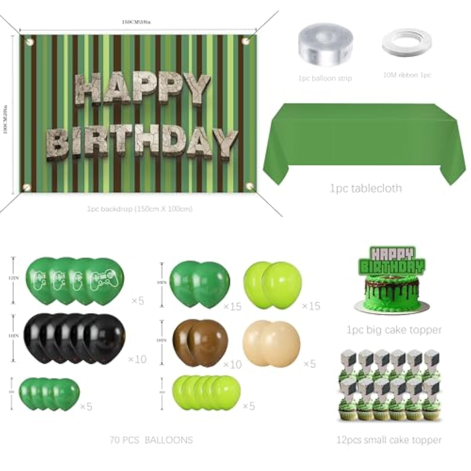 Green Brown Balloon Garland Arch Kit, Birthday Party Decorations with Backdrop