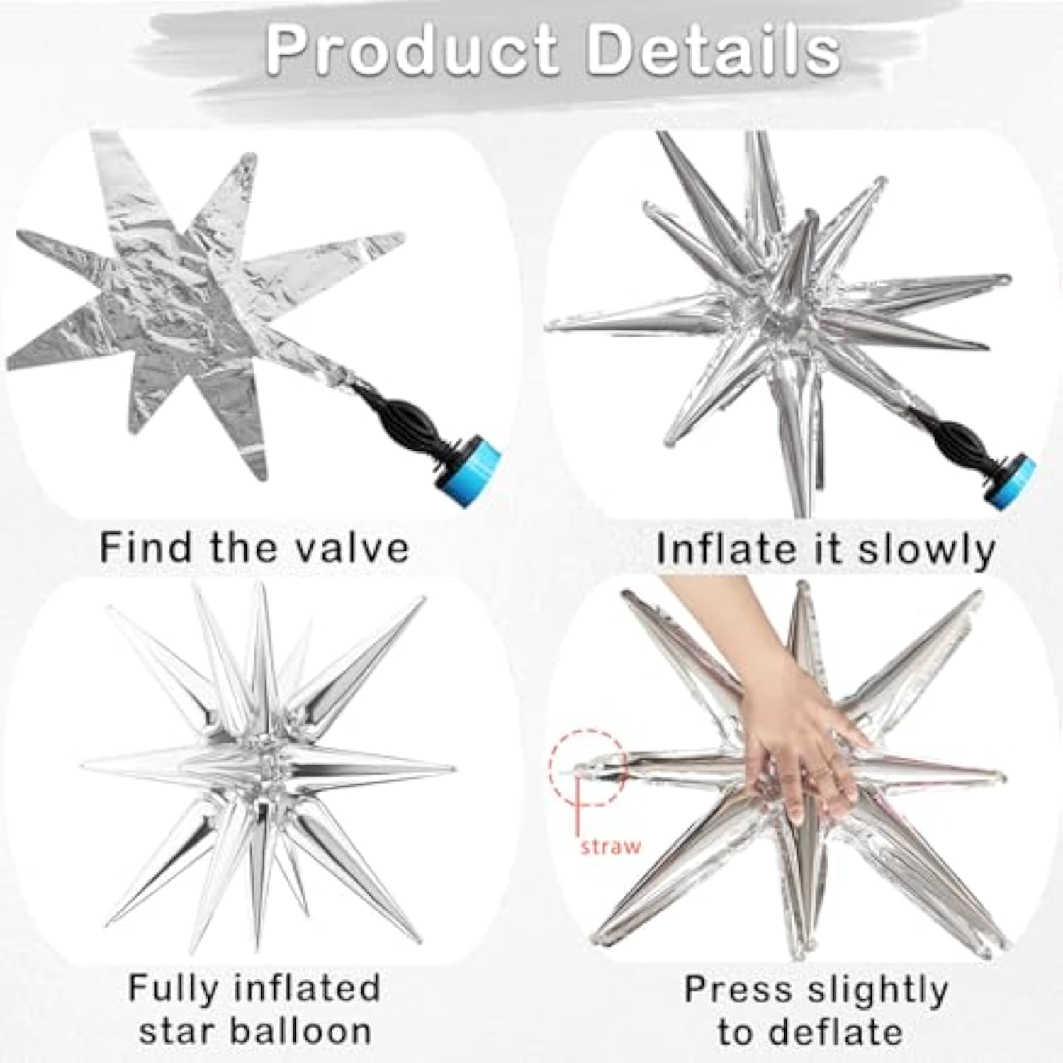 20 Pcs Silver Star & Spike Foil Balloons for Party Decorations