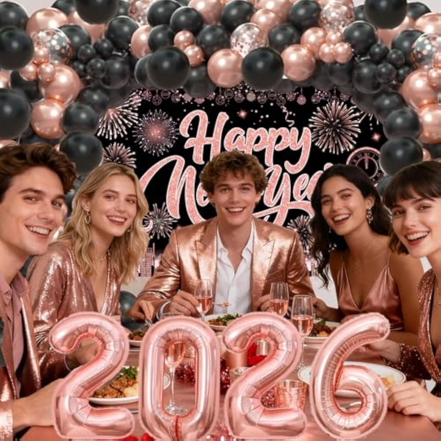 50pcs 12in Black Gold Silver New Year 2026 Balloons Party Garland Decor