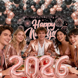 50pcs 12in Black Gold Silver New Year 2026 Balloons Party Garland Decor
