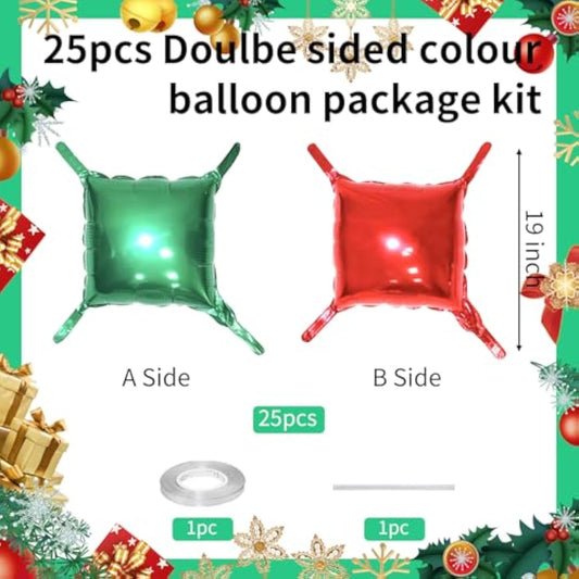 Metallic Green And Red Double Sided Square Foil Balloons Wall,19 Inches Foil Balloons Tunnel Arch Garland Kit For Bachelorette,Bridal Wedding,Birthday,Christmas Party Background Decoration