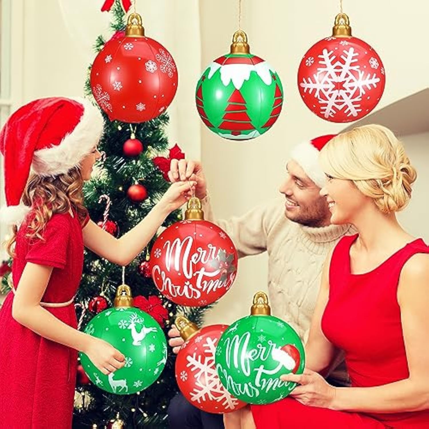 12 Pcs Inflatable Christmas Ball Outdoor Decorations 9 Inches Blow Up Christmas Red Green Balls Large For Xmas Yard Lawn