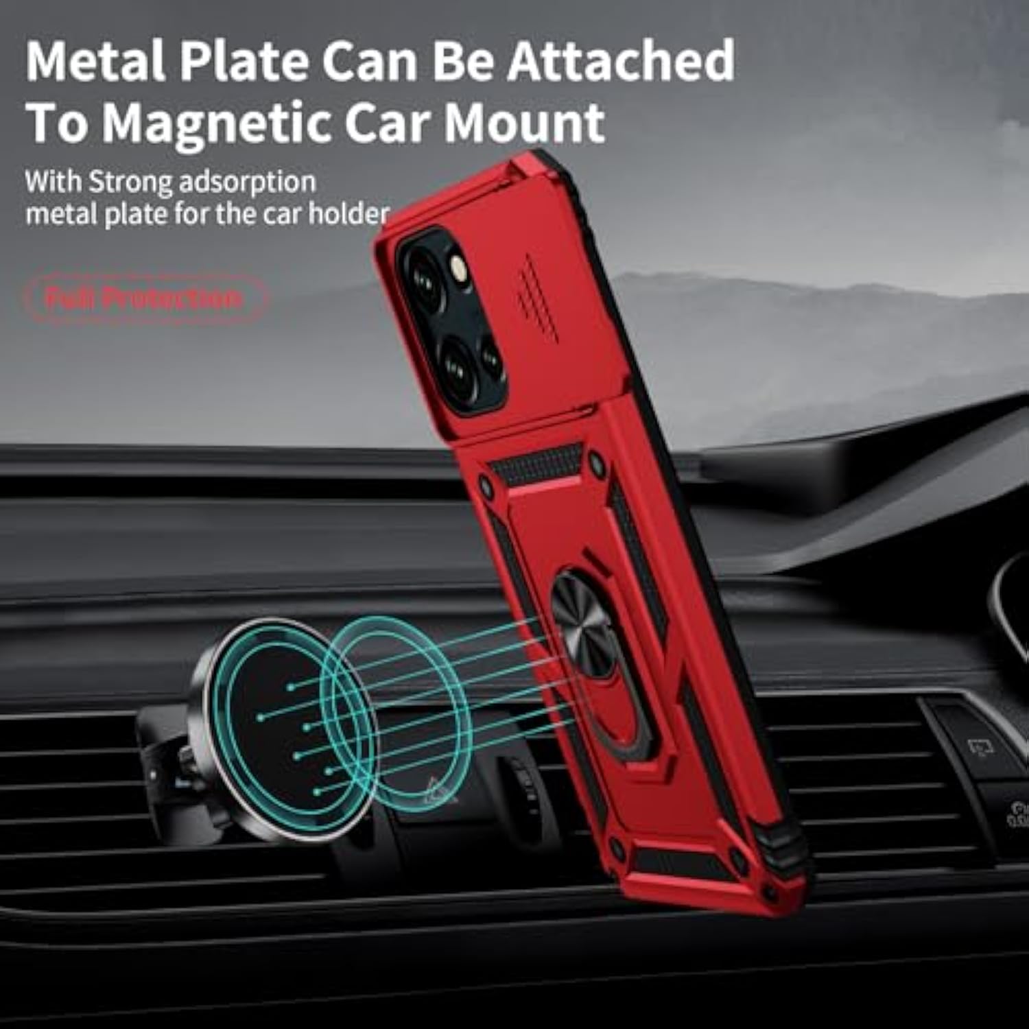 For Moto G Power 2025 Case With Camera Lens Cover, Hd Screen Protector, 10 Ft Military Grade Drop Protection, Magnetic Ring Holder Kickstand Phone Case For Motorola Moto G Power 2025, Red