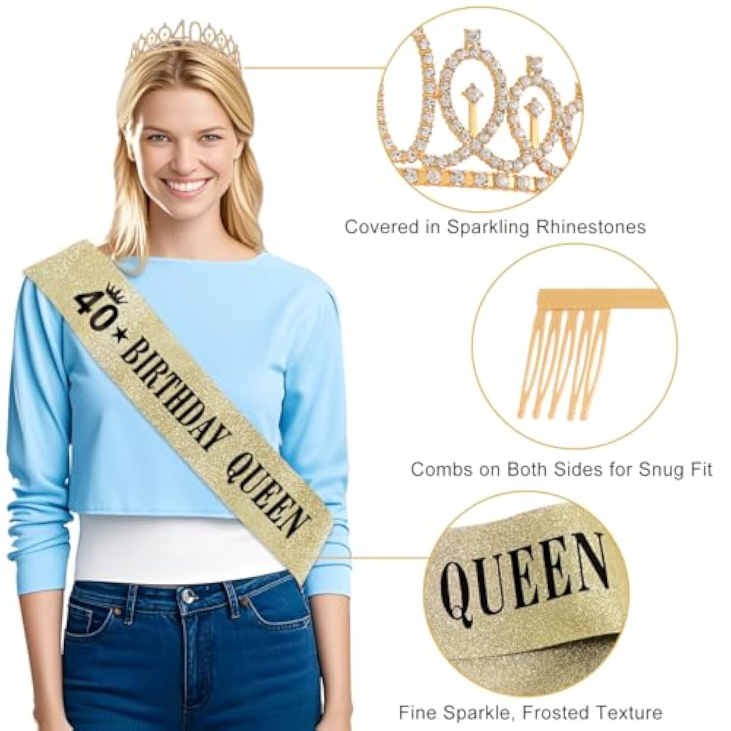 40Th Birthday Decorations For Women, 33Pcs 40Th Crown And Sash, Black Gold Happy 40Th Birthday Banner Balloons Backdrop Hanging Swirls Paper Fans, 40 Years Old Bady Decorations Kit