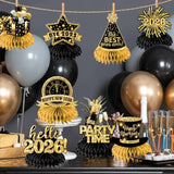 9-Pack Black and Gold Honeycomb New Year 2026 Table Centerpieces