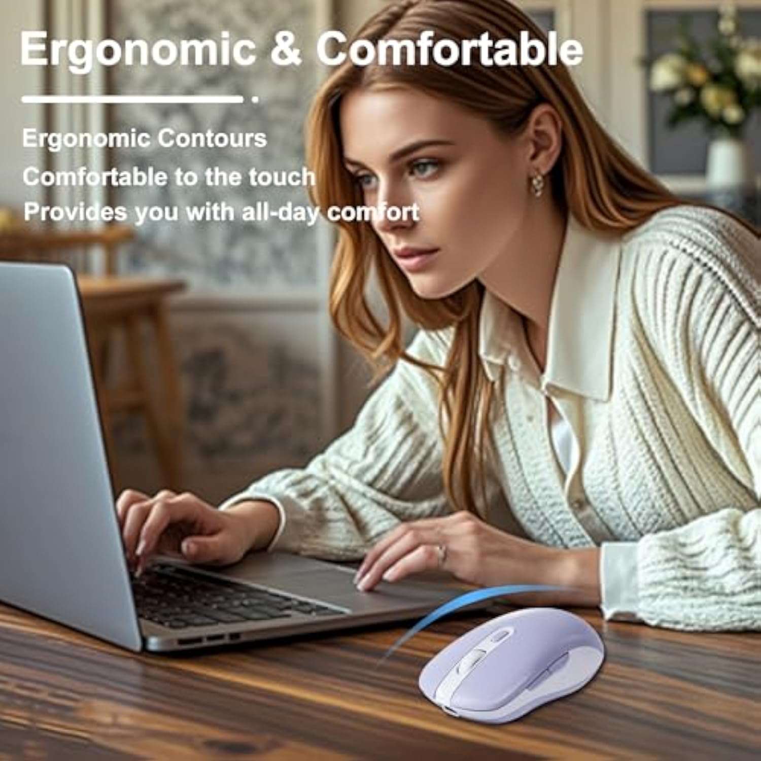 Wireless Mouse Bluetooth & 2.4G Dual Mode Rechargeable Optical Wireless Computer Mice With Usb Receiver, 3 Adjustable Dpi Portable Ergonomic Cordless Bluetooth Mouse For Laptop Pc Ipad Mac Os, Purple