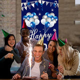 Blue Silver Happy Birthday Door Banner Decorations For Men Boys, Happy Birthday Door Cover Sign Party Supplies, 16Th 21St 30Th 40Th 50Th 60Th Birthday Background Photo Booth