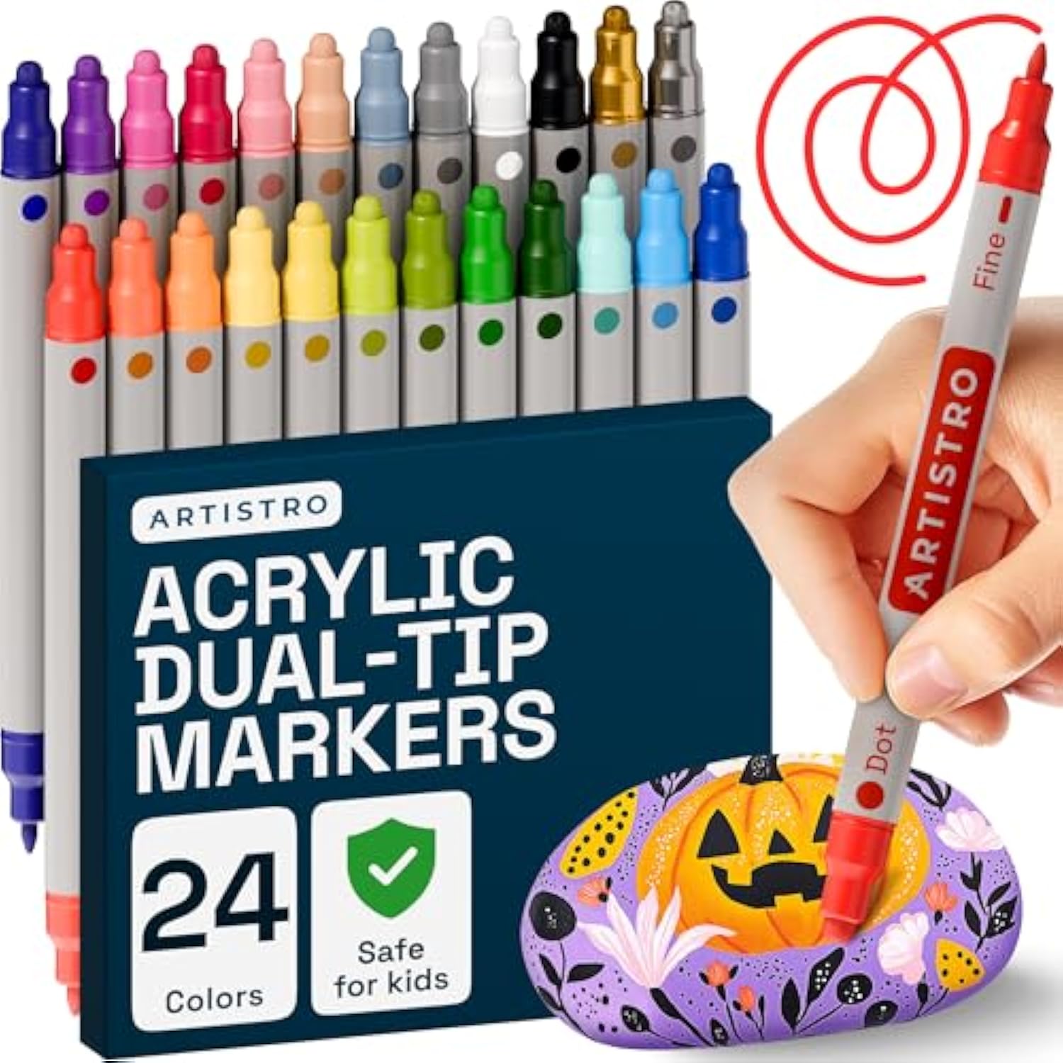 24 Acrylic Paint Markers For Rock, Fabric, Wood, Glass, Craft, Decoration - Dual-Tip Paint Pens - Stocking Stuffers, Christmas Gift Idea For Teens, Grandkids, Kids - Art Supplies