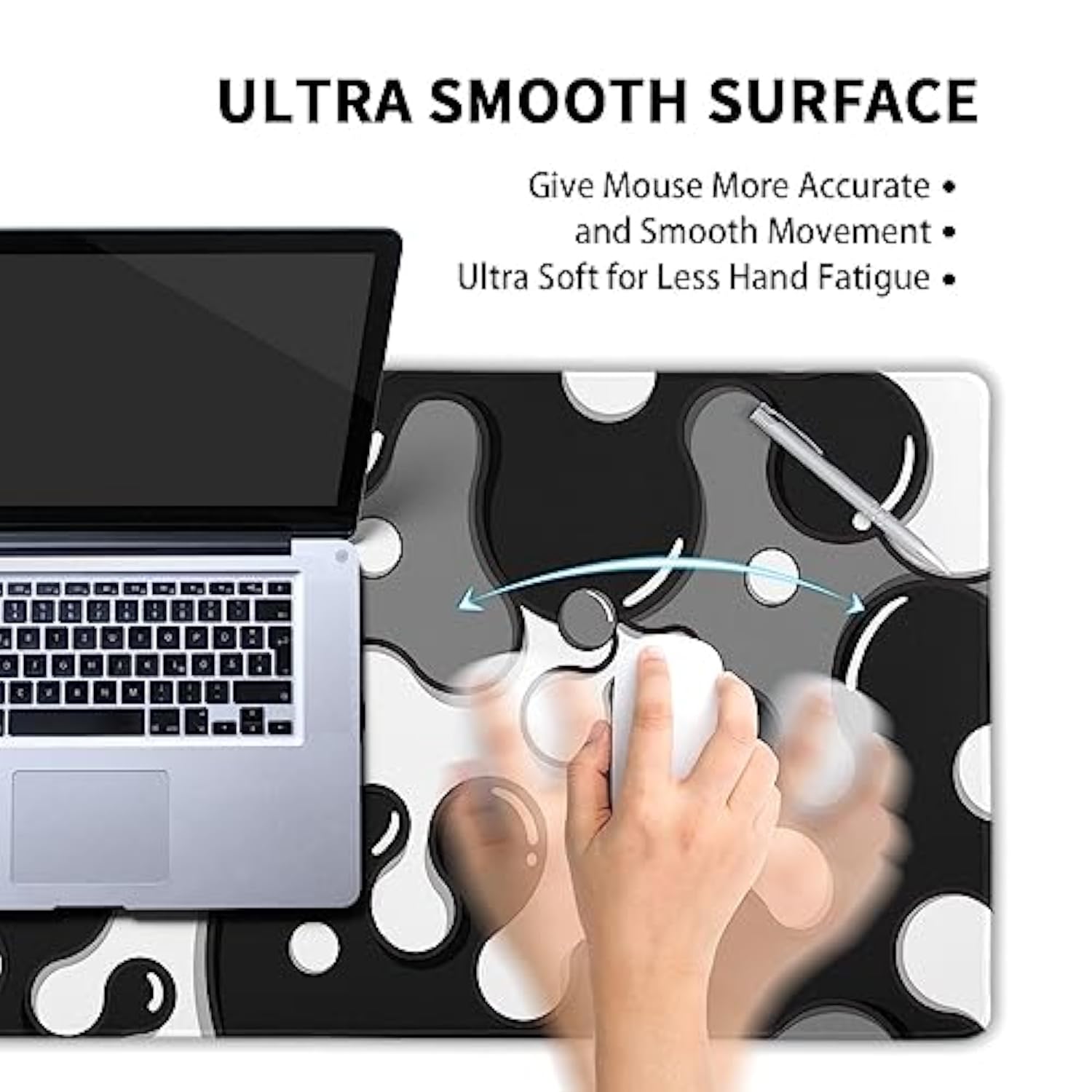 Black White Grey Mouse Pad Xl Anime Cool Geometric Japanese Extended Desk Mat 80X30Cm Nonslip Rubber Base Stitched Edge Large Mousepad For Desk Gaming Laptop Desktop,31.5×11.8 Inch