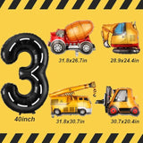 Construction Birthday Decorations 3 Year Old, Large Construction Balloons 40Inch Racetrack Black Number 3 Balloons Construction Truck Foil Balloons For Boys 3Rd Construction Birthday Party Supplies