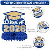 8Pc Class of 2026 Graduation Table Decorations Blue Gold Centerpieces