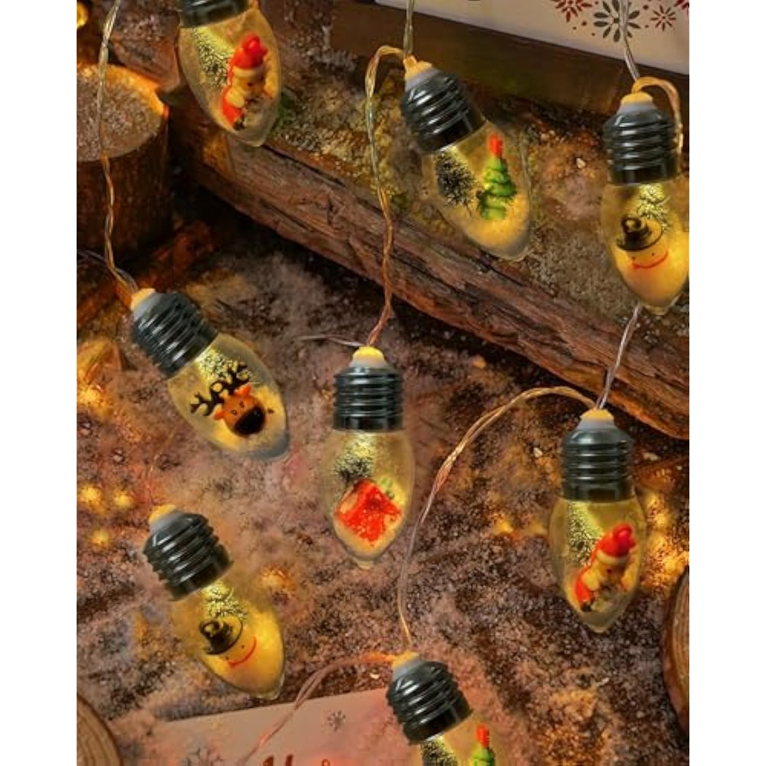 6.8Ft Vintage Christmas Lights-10 Led Snow Globe Bulb Lights With Tree Snow Cute Ornaments, Battery Powered Indoor Chris