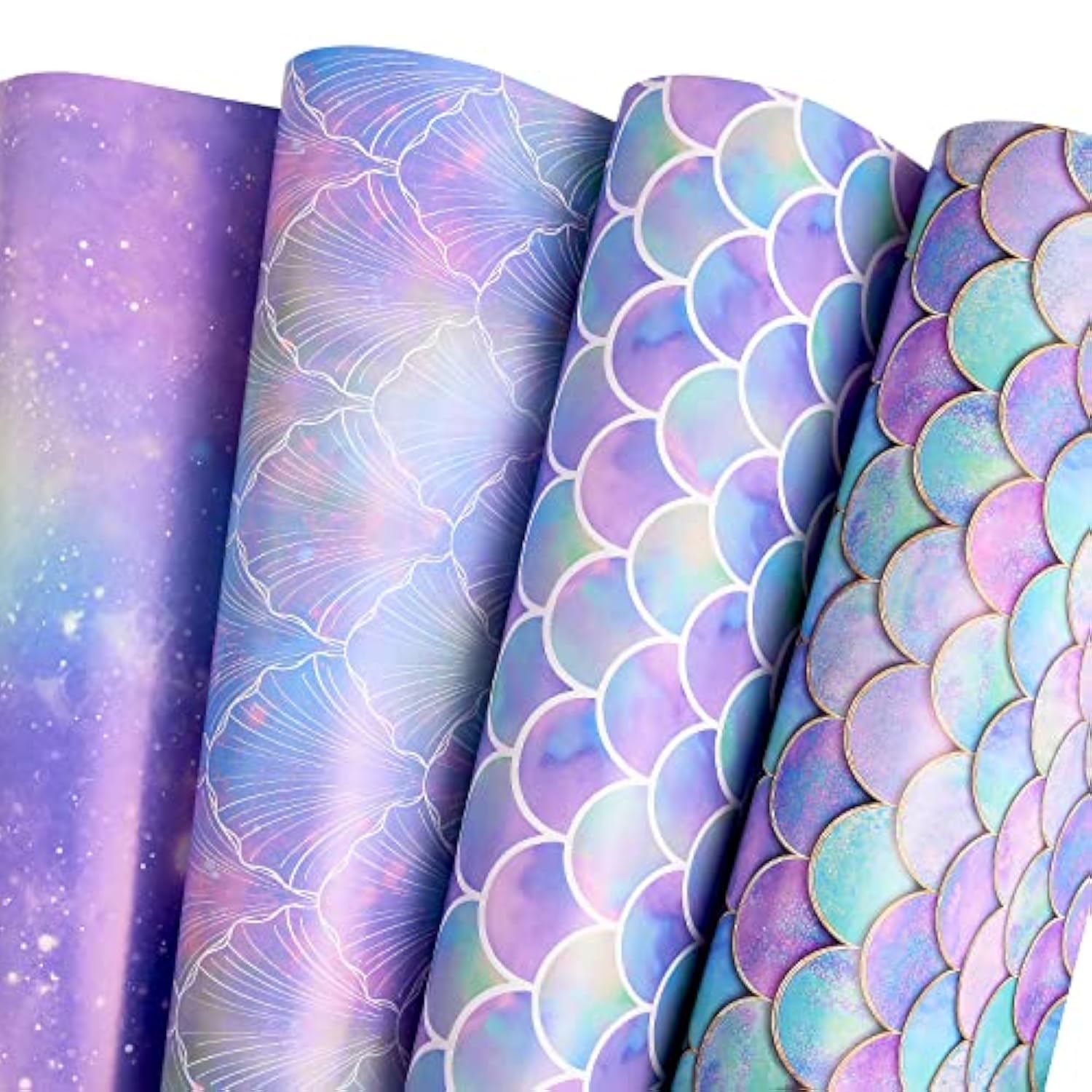 Birthday Wrapping Paper Folded For Girls Kids Baby Women Mermaid Scale Scallop Galaxy 4 Styles Of Gift Wrapping Paper For Weddings Graduation Anniversaries 12 Sheets 20 X 29 Inch
