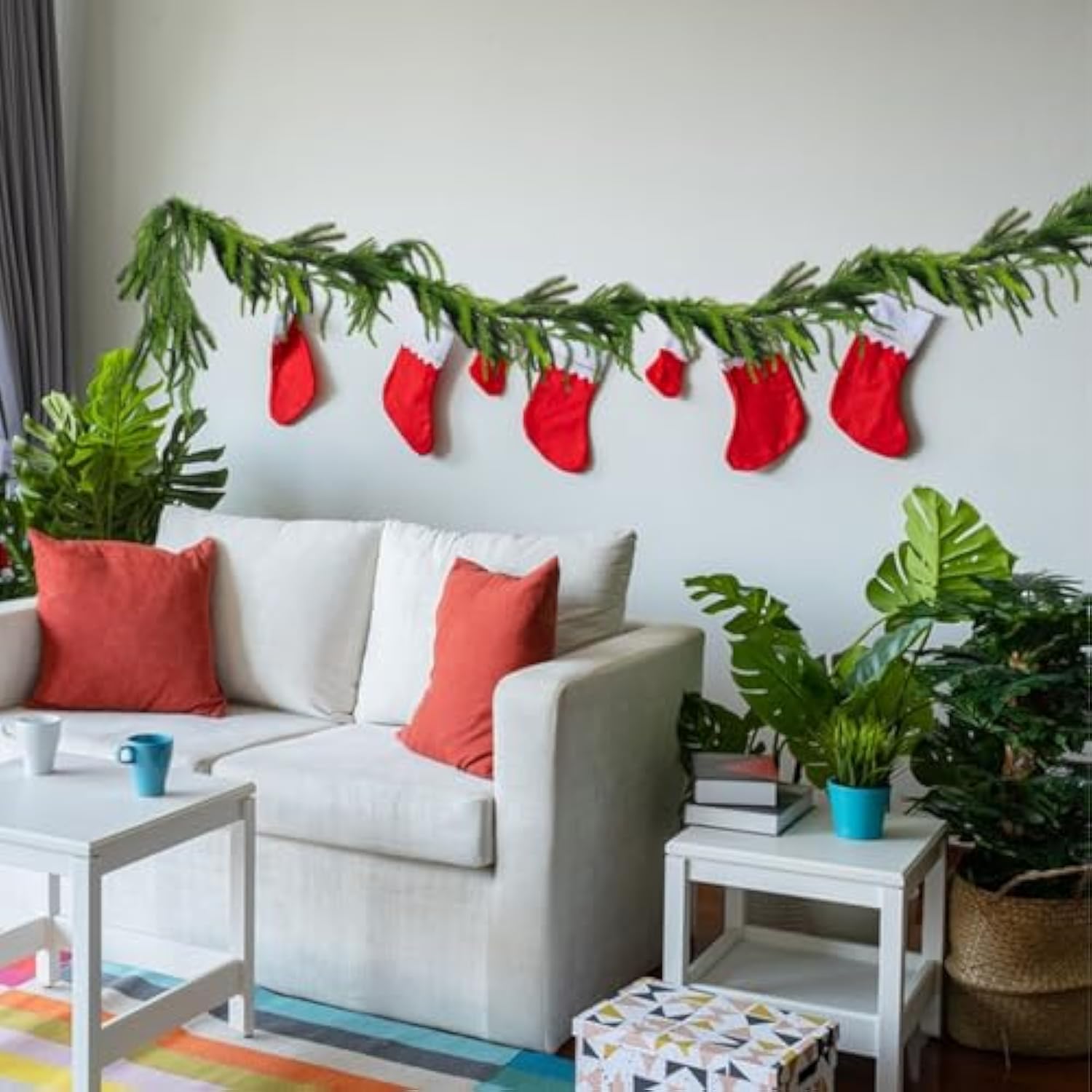 2 Pack Christmas Real Touch Norfolk Pine Garland Table Garland, 6Ft Artificial Faux Greenery Garlands For Mantle Indoor Home Decor Xmas Holiday Seasonal