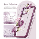 For Iphone 14/13 Case+Tempered Glass Screen Protector, [Military Grade Protective] Slim Soft Tpu & Hard Pc,Girls Women Crystal Clear Flower Pattern Case Cover For Iphone 14/13-Purple