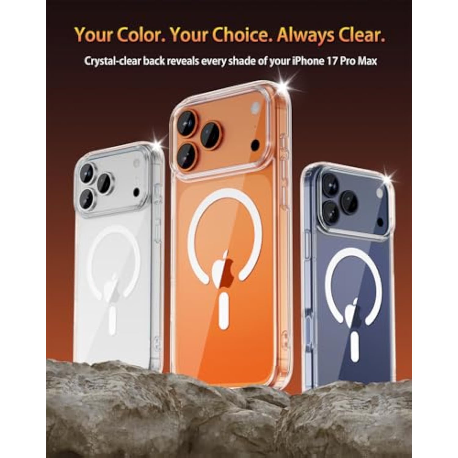 Magnetic Slim Case for iPhone 17 Pro Max, Compatible with MagSafe, Shockproof and Anti-Yellowing, Full Camera Protection, Includes Screen & Lens Protectors, Clear Protective Case