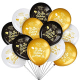 45PCS 12 Inch Happy Birthday Balloons Black Gold White Latex for Party Decorations