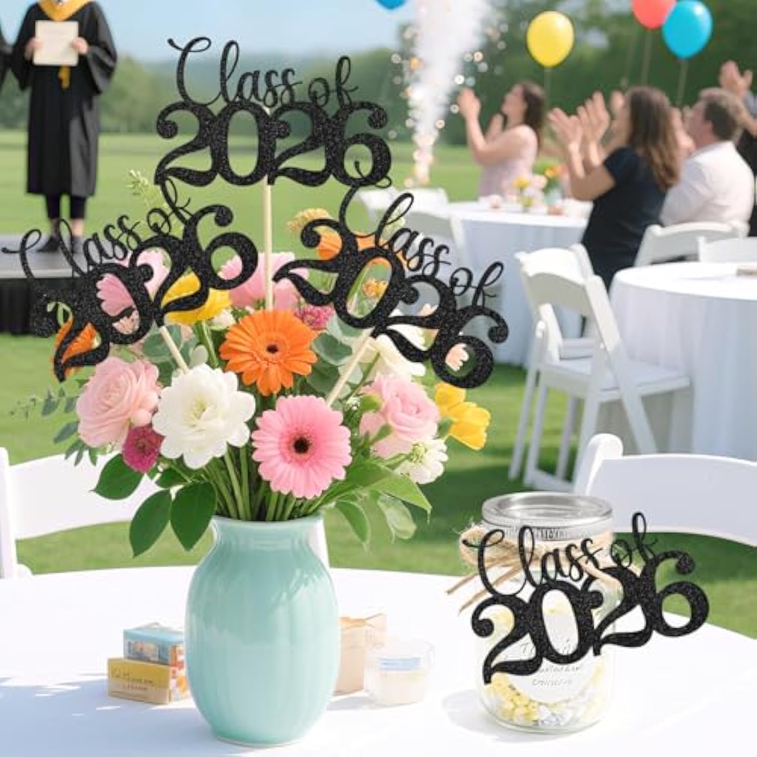 Graduation Decorations 2026, 20Pcs Class Of 2026 Graduation Centerpieces For Tables, Double-Sided Black Grad Table Centerpieces With Sticks, Grad Party Decoration Supplies