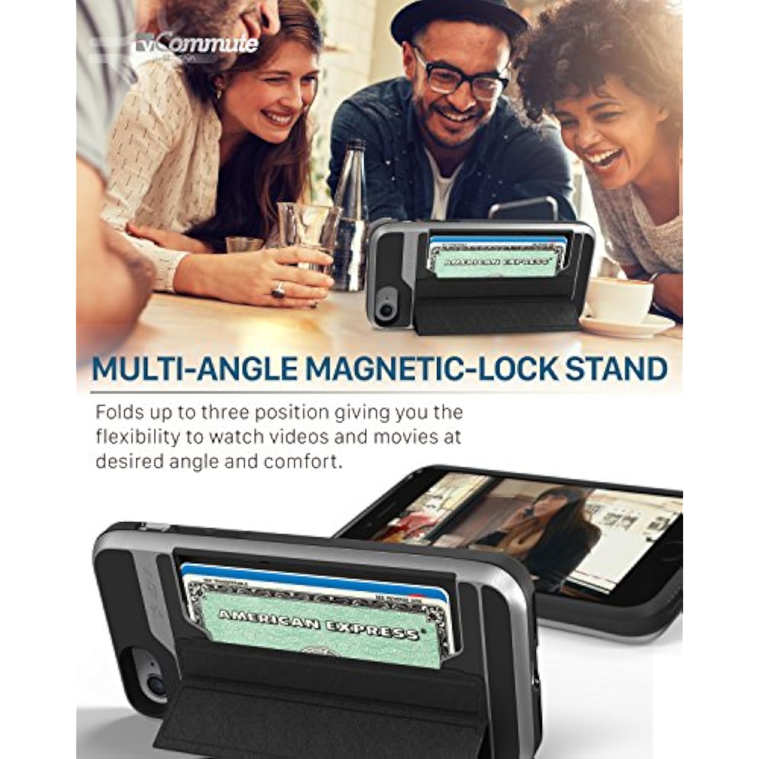 VENA vCommute Wallet Case Compatible with Apple iPhone SE3 2022 / SE 2020, iPhone 8 7 (4.7"-inch), Flip Leather Cover Card Slot Holder with Kickstand - Space Gray