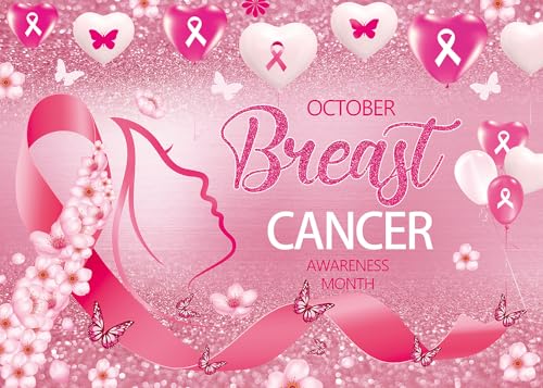 October Breast Cancer Awareness Backdrop October Pink Ribbon Flower Love Heart Butterfly Flash Background Woman Breast Cancer Survivor Walk Charity Theme Party Decoration (7x5FT)