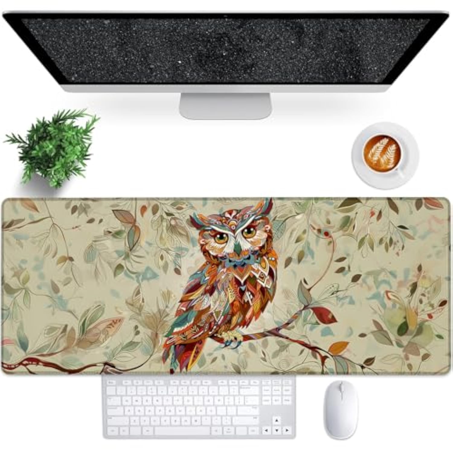 Pretty Owl Gaming Mouse Pad, 31.5"×11.8" Extended Desktop Mouse Pads For Keyboard Laptop Computer, Large Desk Mat With Stitched Edges For Work Office Desk Decor (Elegant Owls)