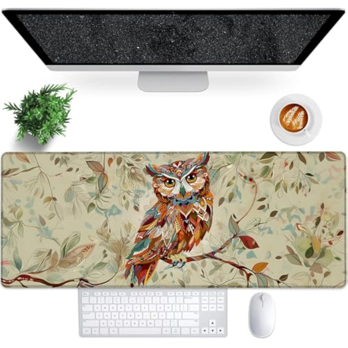 Pretty Owl Gaming Mouse Pad, 31.5"×11.8" Extended Desktop Mouse Pads For Keyboard Laptop Computer, Large Desk Mat With Stitched Edges For Work Office Desk Decor (Elegant Owls)