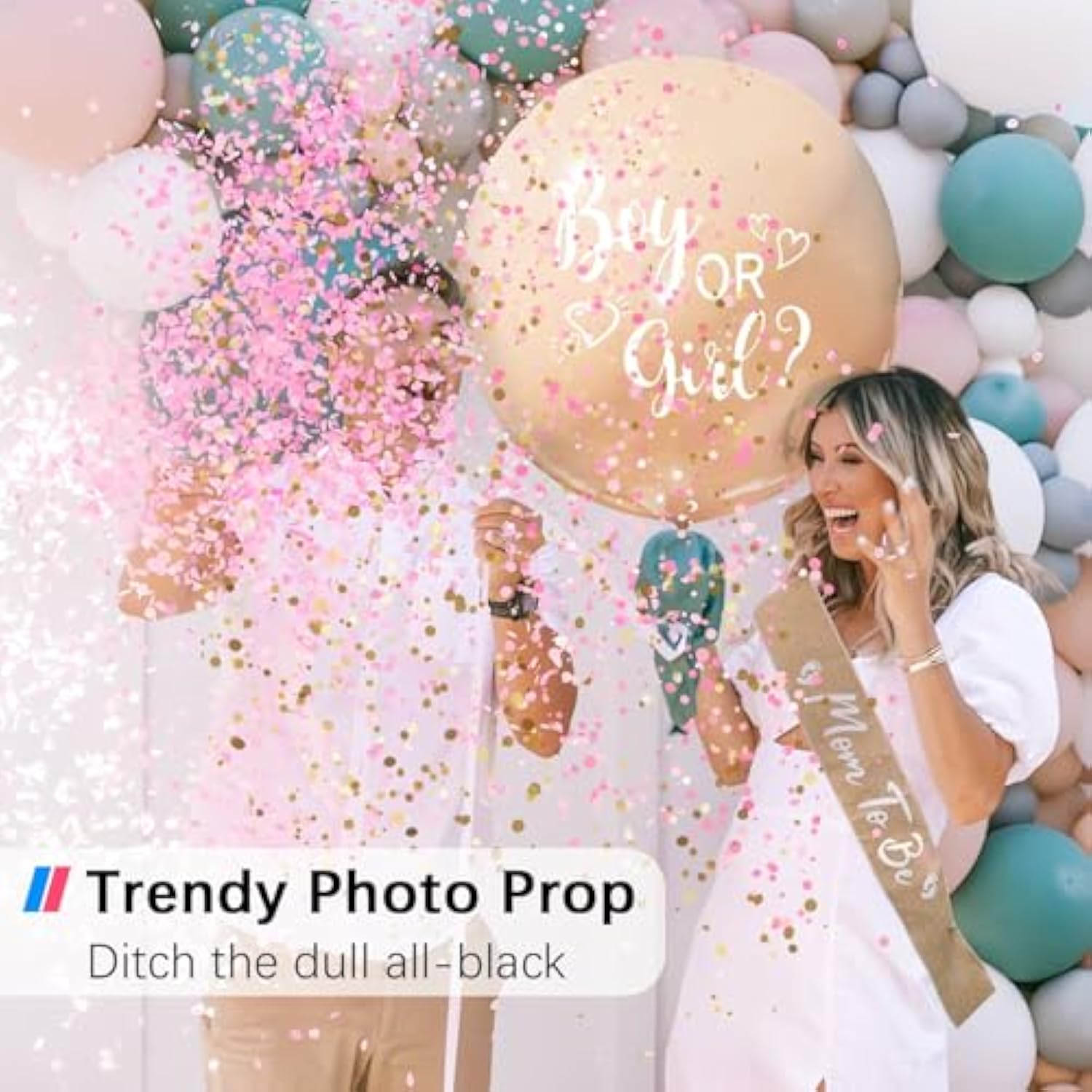 36 Inch Gender Reveal Balloon, Pink & Blue Confetti for Boy or Girl Reveal