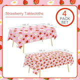 4 Pack Strawberry Tablecloths Berry Sweet Plastic Table Cover For Birthday Decorations Strawberry Baby Shower Party Decorations, 54 X 108 Inch