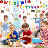 Glitter Back To School Decorations, Welcome Banner First Day Of School Decoration Back To School Hanging Banners Swirls For Teacher Classroom Kindergarten Preschool Party Supplies Favors