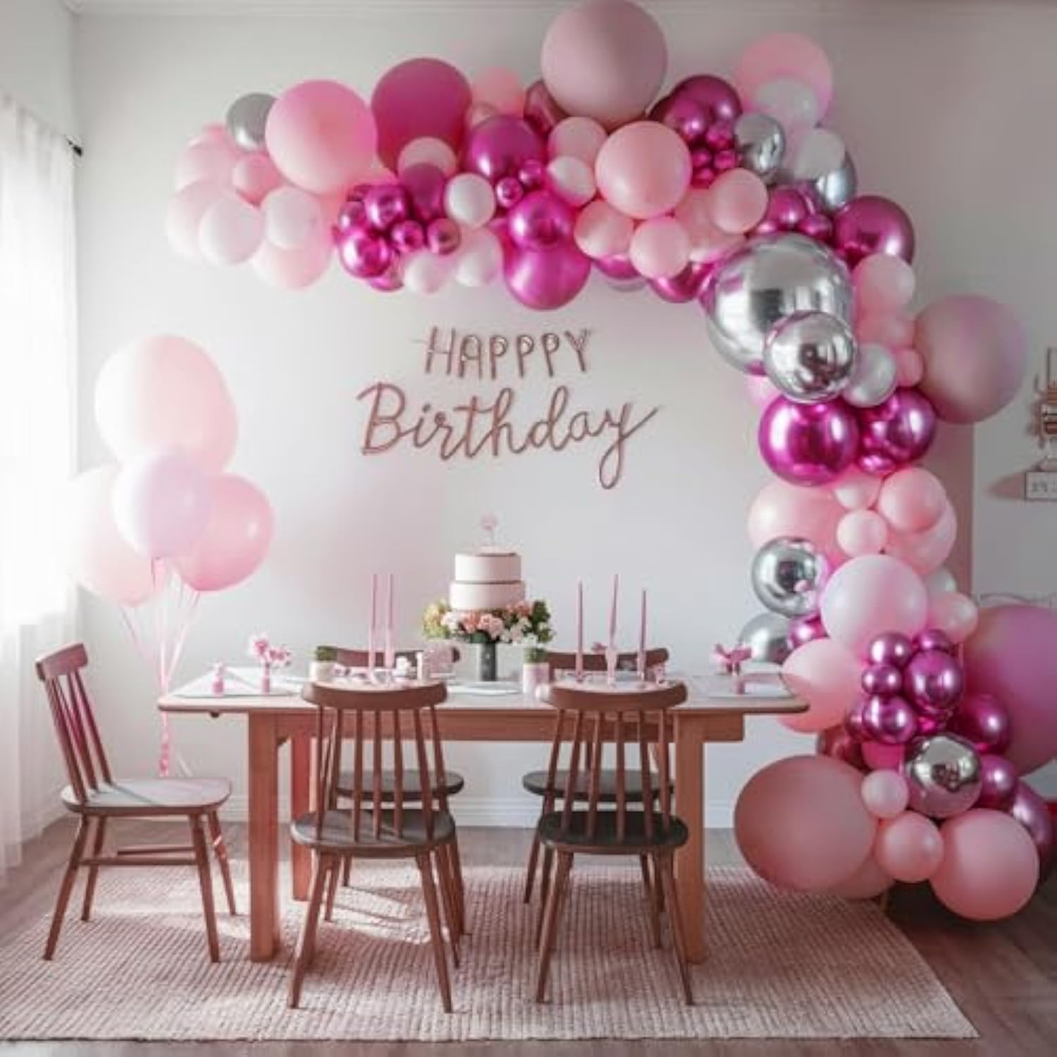 Pink And Silver Balloon Arch Kit, 120Pcs Pastel Pink Hot Pink Silver 4D Star Balloons For Girl For Baby Princess Theme Party Birthday Girl Baby Shower Anniversary Wedding 2025 Graduation