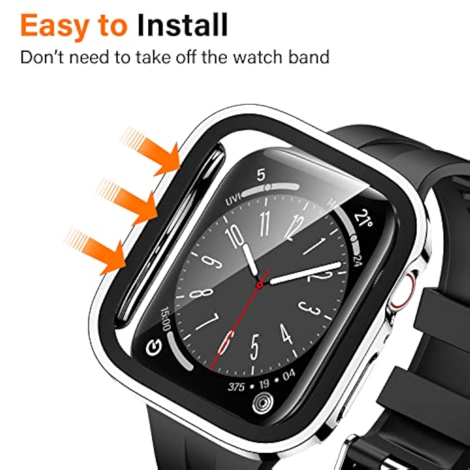 2 Pack Case Compatible with Apple Watch Series 9/8/7 41mm Case with Built-in Screen Protector, Ultra-Thin Hard PC Straight Edge Anti-Scratch Protective Cover for iWatch (Silver/Clear)