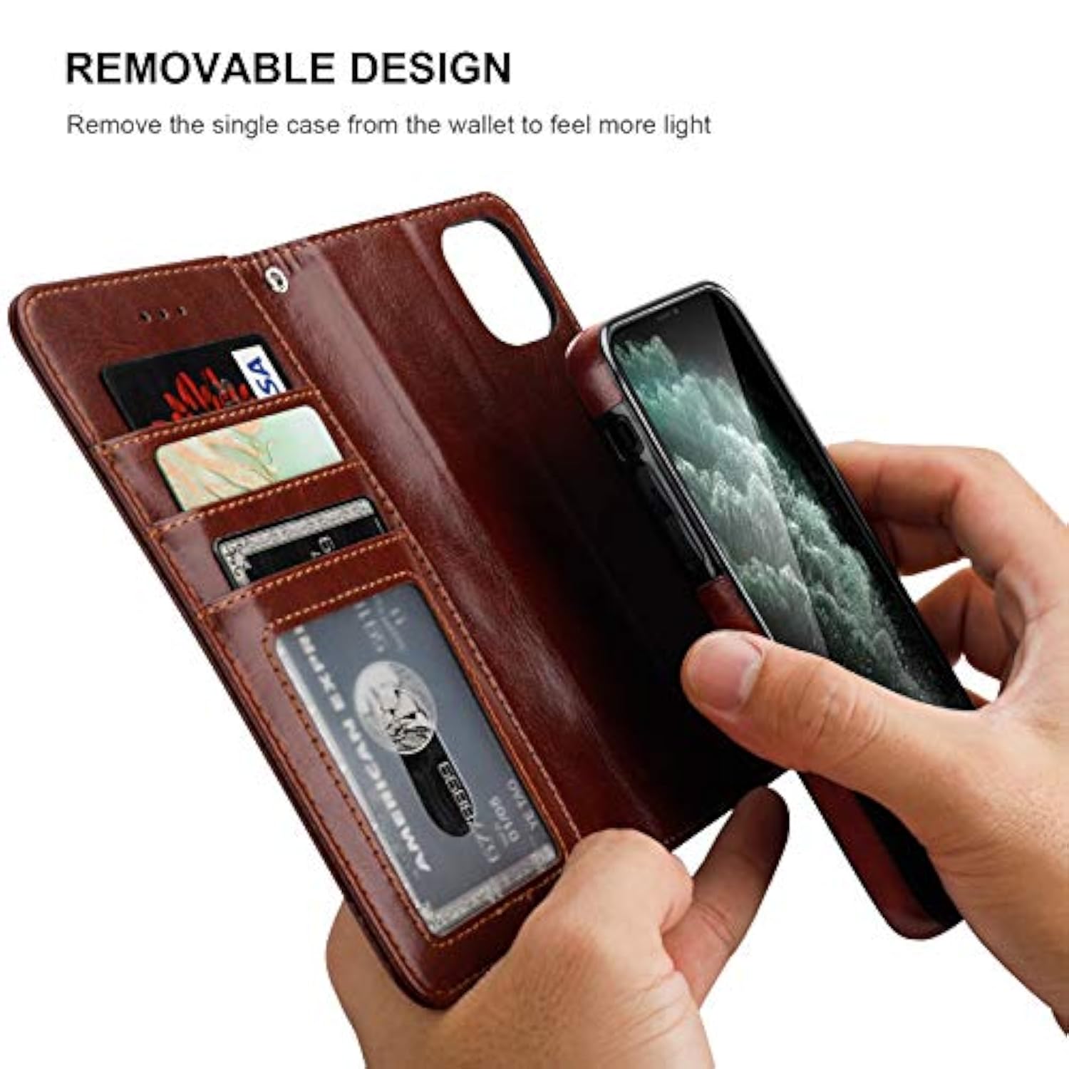 For 11 Wallet Case With Card Holder Pu Leather Magnetic Detachable Kickstand Shockproof Wrist Strap Removable Flip Cover For 11 6.1 Inch (Brown)