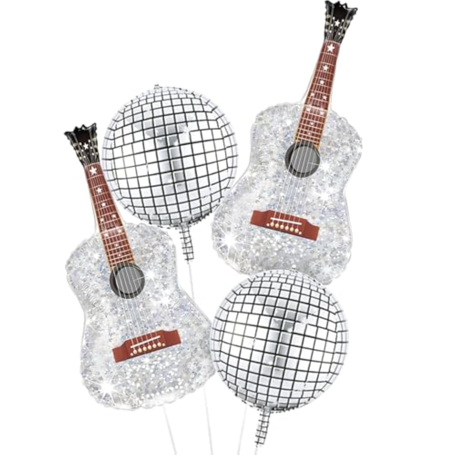 Silver Blow Up Inflatable Guitar Balloons Large 22 Inch 4D Disco Ball Balloons 60S 80S 90S Rock And Roll Music Note Theme Balloon Party Decoration Props For Concert Birthday Party Decorations