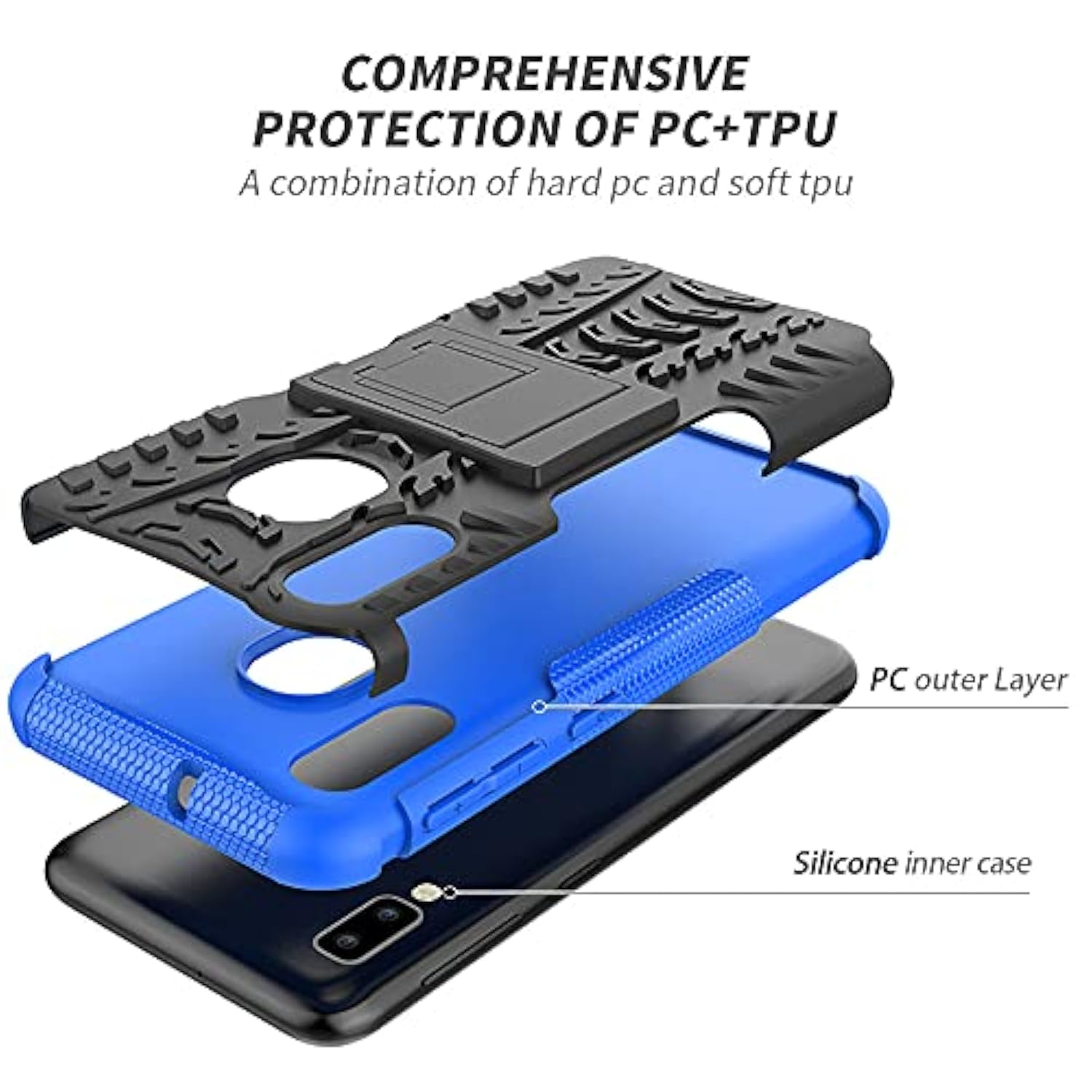 Samsung Galaxy A10E Case, Shockproof Slim Protective With Kickstand Hard Phone Cover For Samsung Galaxy A10E (Blue)